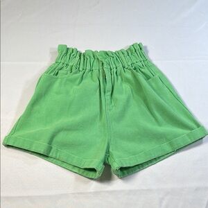 Fantastic Fawn Women's Size Small Paper Bag Denim Shorts Green‎ Cotton High Rise